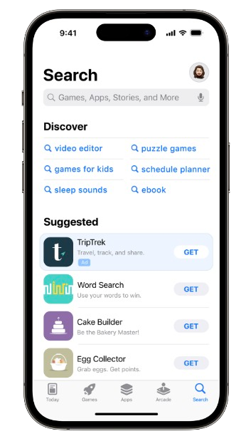 App Store arama reklamı örneği